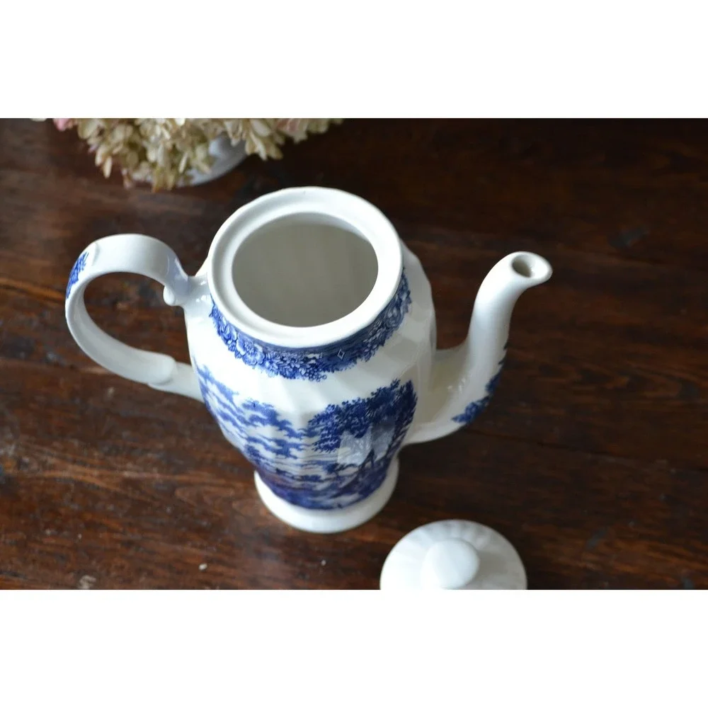 British Anchor Ironstone Coffee pot Memory Lane Blue Transferware‎ countryside